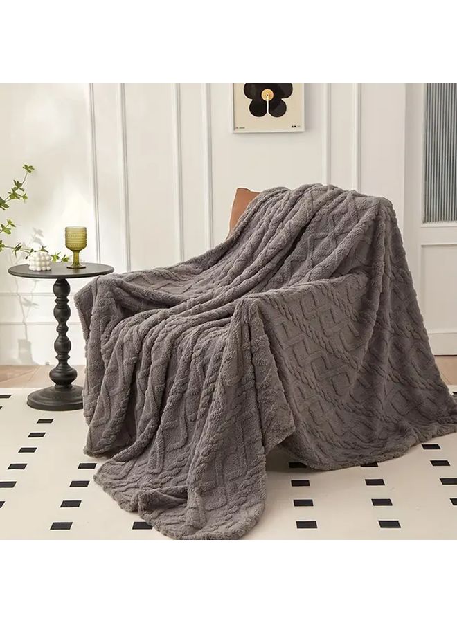 Off White Soft Taffeta Fuzzy Rhombus Jacquard Blanket 70 87x78 74 Inch All Season Throw - Image 4